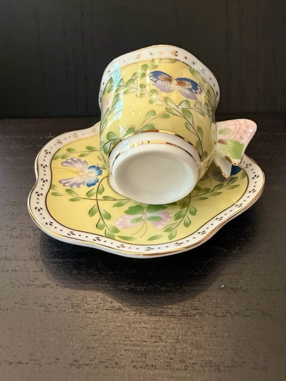 Yellow Butterfly demitasse cup and Saucer Set 4 - Picture 3 of 12